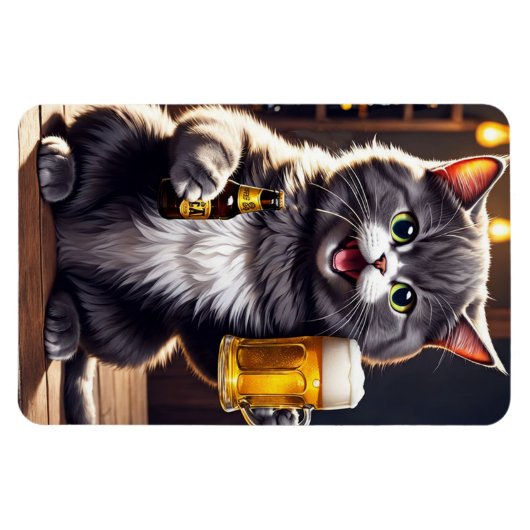 Grappige Cat Bier Koelkast Magneet (Horizontaal)