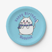 Grappige Cat Cartoon Blauw Wit Gepersonaliseerde V Papieren Bordje (Voorkant)