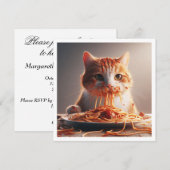Grappige Cat Dinner uitnodiging, Kat Verjaardag Kaart (Voorkant / Achterkant)