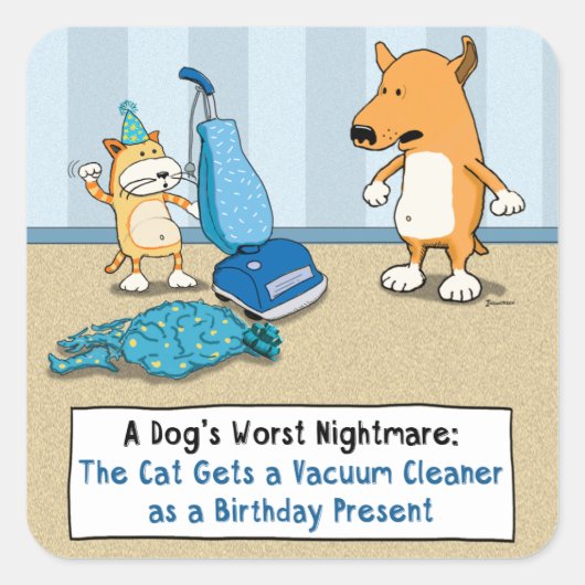 Grappige Cat en Hond Stofzuiger Vierkante Sticker (Voorkant)
