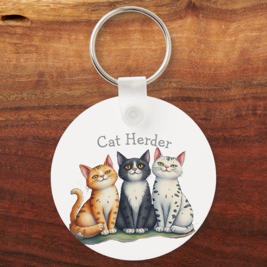Grappige Cat Herder Aangepaste Naam Cat Lover Sleutelhanger (Voorkant)