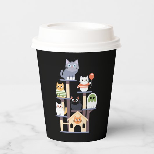 Grappige Cat Horror Films Schattige Halloween Cat  Papieren Bekers (Voorkant)