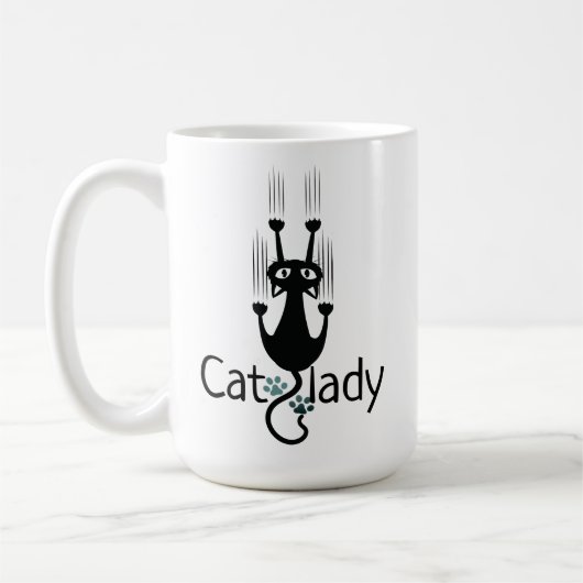 Grappige Cat Lady Black Cat 15 ounce koffie Mok (Links)