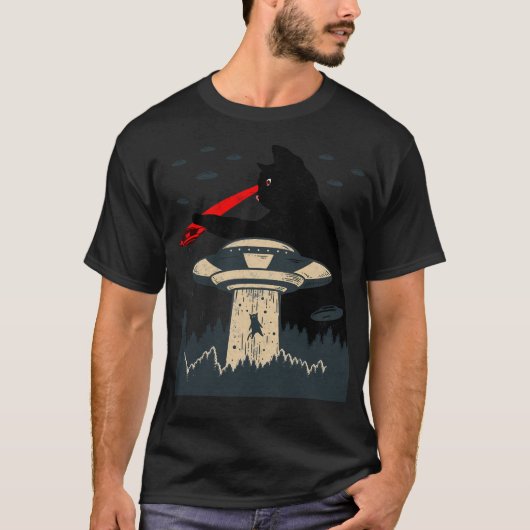 Grappige Cat Laser Eye UFO Alien T-shirt (Voorkant)