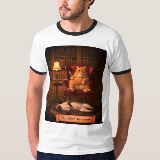 Grappige Cat Library Silent Meowment Boek T-shirt (Voorkant)