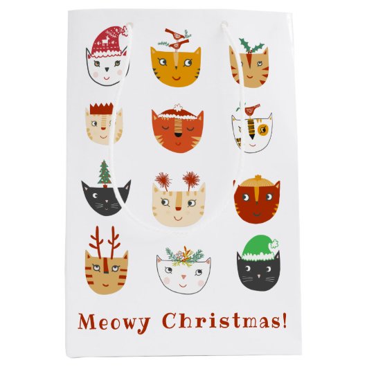 Grappige Cat Meowy Kerst Feestdagen Medium Cadeauzakje (Voorkant)