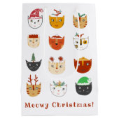 Grappige Cat Meowy Kerst Feestdagen Medium Cadeauzakje (Achterkant)