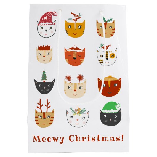 Grappige Cat Meowy Kerst Feestdagen Medium Cadeauzakje (Achterkant)
