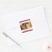Grappige Cat MEOWY KERSTMIS Foto Rood Retouradres Vierkante Sticker (Envelop)
