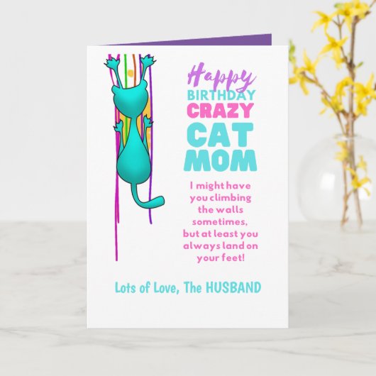 Grappige CAT MOM Verjaardag Vrouw Van De Man Kaart (Gele Bloem)