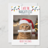 Grappige Cat Naughty List aangepaste kerstfoto Feestdagenkaart (Voorkant)