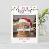 Grappige Cat Naughty List aangepaste kerstfoto Feestdagenkaart (Staand voorkant)