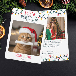 Grappige Cat Naughty List aangepaste kerstfoto Feestdagenkaart