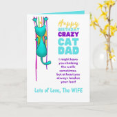 Grappige CAT PAPA verjaardag van de VROUW aan MAN Kaart (Gele Bloem)