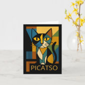 Grappige Cat Picatso - Kubisme Art Style- Desi Kaart (Gele Bloem)