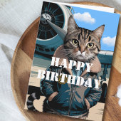 Grappige Cat Pilot & Vliegtuig, Cool Aviation Verj Kaart