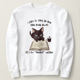 Grappige Cat Reading Book sweatshirt, blijf in bed Trui