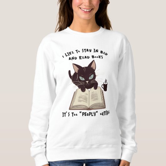 Grappige Cat Reading Book sweatshirt, blijf in bed Trui (Voorkant)