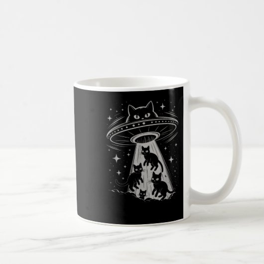 Grappige Cat UFO Ruimteschip Alien Galaxy Aestheti Koffiemok (Rechts)