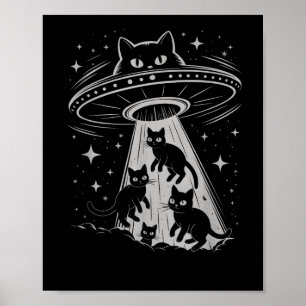 Grappige Cat UFO Ruimteschip Alien Galaxy Aestheti Poster