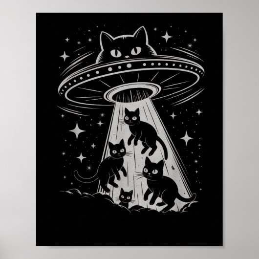 Grappige Cat UFO Ruimteschip Alien Galaxy Aestheti Poster (Voorkant)