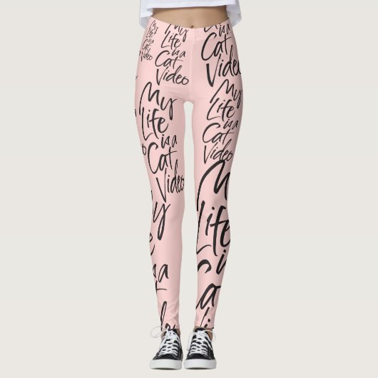 Grappige Cat Video Zwart Lettering Paris Blush Pin Leggings (Voorkant)