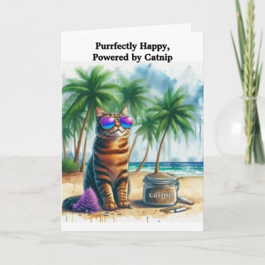 Grappige Catnip "Be Happy" Cat gevouwen Wenskaart Kaart (Voorkant)