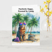 Grappige Catnip "Be Happy" Cat gevouwen Wenskaart Kaart (Gele Bloem)