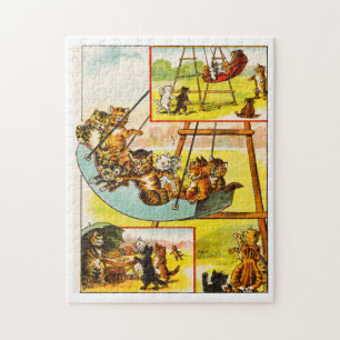 Grappige  Cats Frolicking op Speeltuin Swing Legpuzzel