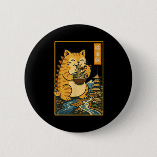 Grappige Catzilla Anime Ramen Japanse Kat Mannen V Ronde Button 5,7 Cm