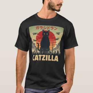 Grappige Catzilla Retro Kaiju Zwarte Kat Reusachti T-shirt