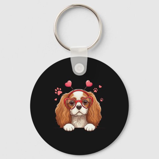 Grappige Cavalier King Charles Spaniel Hart Hoofd- Sleutelhanger (Voorkant)