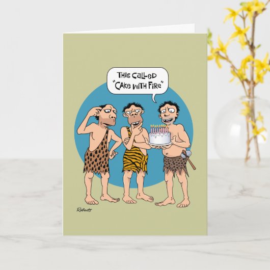 Grappige Cavemen Verjaardag Kaart (Gele Bloem)