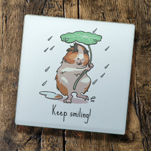 Grappige Cavia Blijf Glimlachen Regen Dansen Carto Glazen Onderzetter