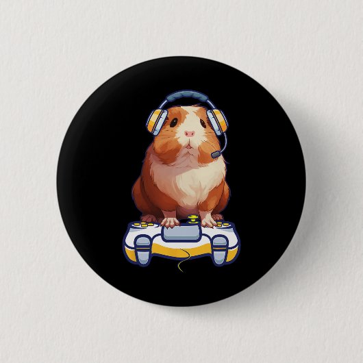 Grappige Cavia En Liefhebber Van Videogames Fluffy Ronde Button 5,7 Cm (Voorkant)