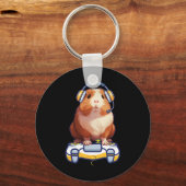 Grappige Cavia En Liefhebber Van Videogames Fluffy Sleutelhanger (Voorkant)