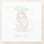 Grappige cavia houden glimlachende regen dansende glazen onderzetter (Achterkant)