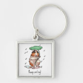 Grappige cavia houden glimlachende regen dansende  sleutelhanger (Voorkant)