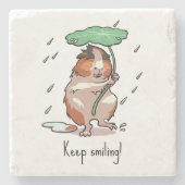Grappige cavia houden glimlachende regen dansende  stenen onderzetter (Voorkant)