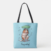 Grappige cavia houden glimlachende regen dansende  tote bag (Achterkant)