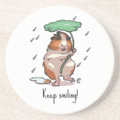Grappige cavia houden glimlachende regen dansende  zandsteen onderzetter (Voorkant)