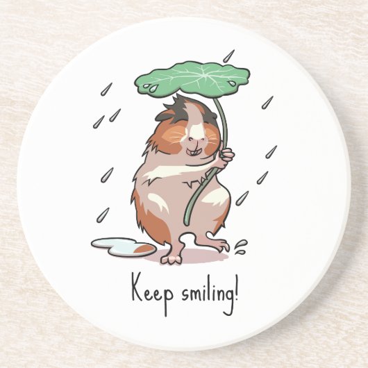 Grappige cavia houden glimlachende regen dansende  zandsteen onderzetter (Voorkant)