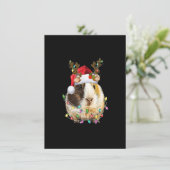 Grappige cavia kerstmuts rendiergeweien lichten kaart (Staand voorkant)