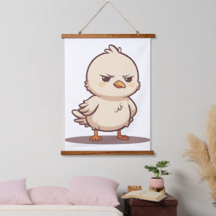 Grappige Chagrijnige Baby Vogel Kawaii Cartoon Hangend Wandkleed