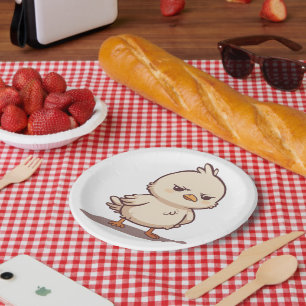 Grappige Chagrijnige Baby Vogel Kawaii Cartoon Papieren Bordje