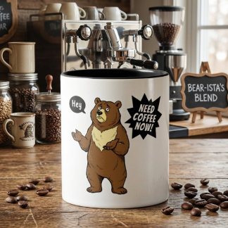 Grappige Chagrijnige Beer Heeft Koffie Nodig Tweekleurige Koffiemok