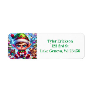 Grappige chagrijnige elf kerst etiket