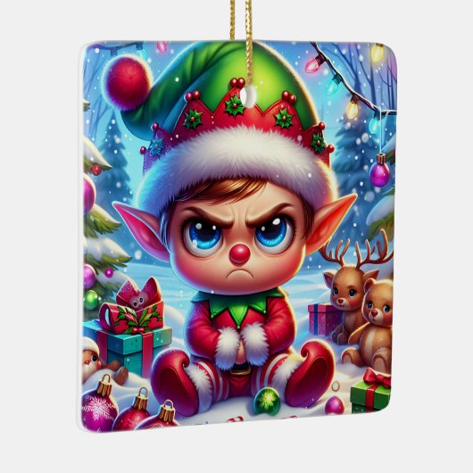 Grappige chagrijnige elf kerst keramisch ornament (Rechts)