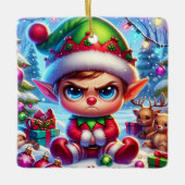 Grappige chagrijnige elf kerst keramisch ornament (Voorkant)