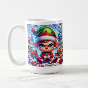 Grappige chagrijnige elf kerst koffiemok
